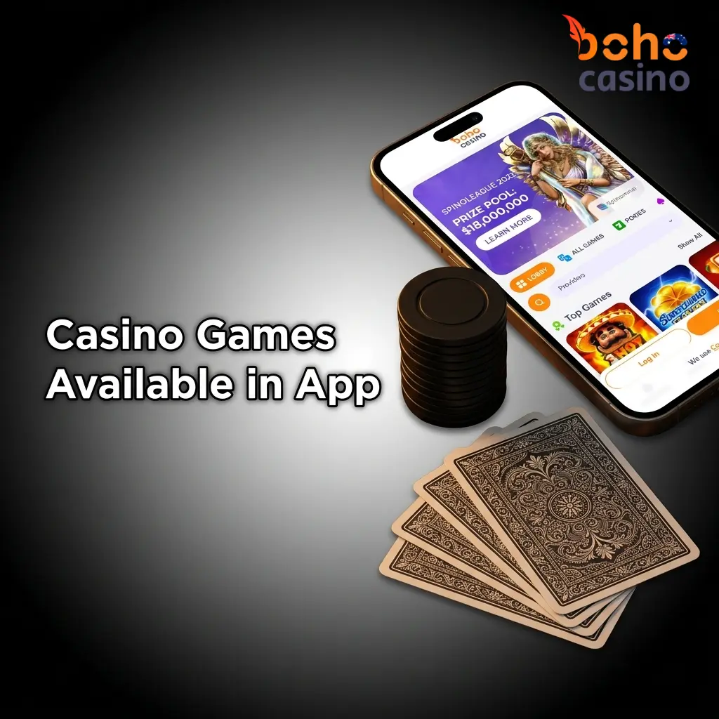 Boho Casino mobile app games including slots, live dealer, jackpots, and table games from top providers