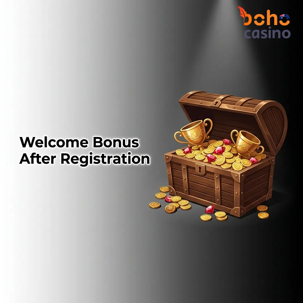 Boho Casino welcome bonus table showing up to AUD 9,750 plus 225 Free Spins across 5 deposit stages