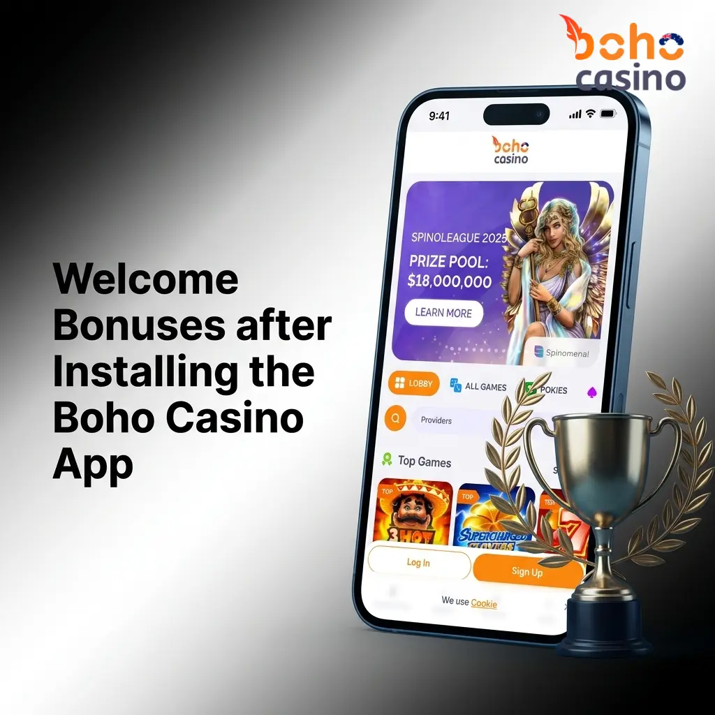 Boho Casino app welcome package offering up to AUD 9,750 and 225 Free Spins across five deposits